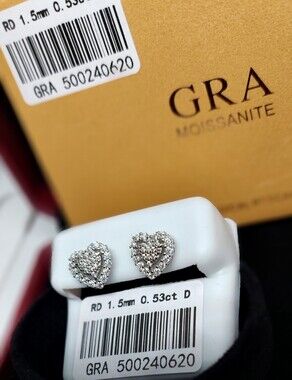 Brand New Heart Shape Moissanite Earrings 925 Sterling Silver Stud